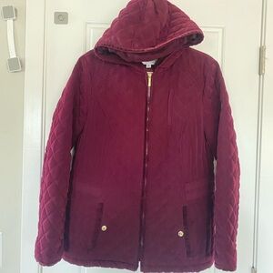 Laundry by Shelli Segal Quilted Hooded Jacket in Deep Burgundy